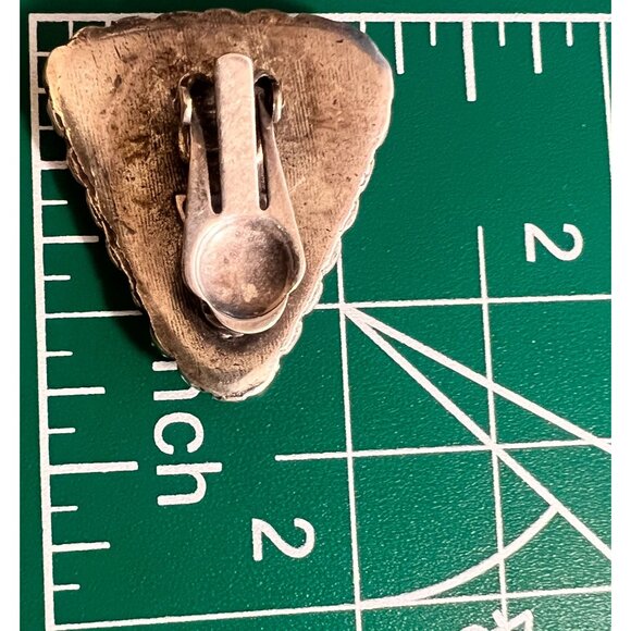 Vtg Southwest Triangular Clip-On Silver-tone Earrings Turquoise Resin Inlay - Picture 5 of 6